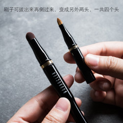 可攜式四頭多功能刷 眉刷/鼻影/脣刷/遮瑕 帶蓋人造纖維眼線化妝刷