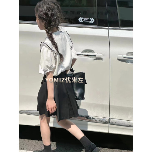 波拉bora韓國童裝氣質甜美女童短袖T恤2025春夏女孩飛袖上衣洋氣