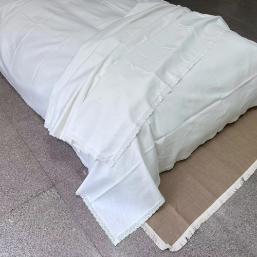 新品白色棉麻床單刺綉純棉花邊厚實親膚不走形加厚睡高檔家用結實