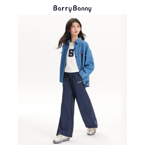 BarryBanny女童牛仔襯衫2025秋季新款刺綉兒童美式復古長袖外套
