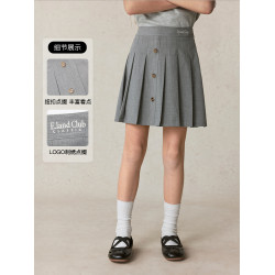 eland kids衣戀童裝女童短裙2025年夏季新品學院風刺綉百褶裙畢業