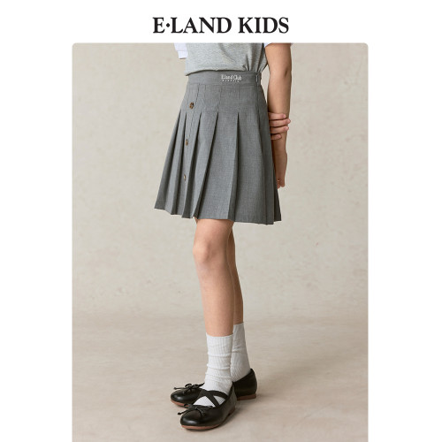 eland kids衣戀童裝女童短裙2025年夏季新品學院風刺綉百褶裙畢業