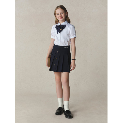 eland kids衣戀童裝女童短裙2025年夏季新品學院風刺綉百褶裙畢業