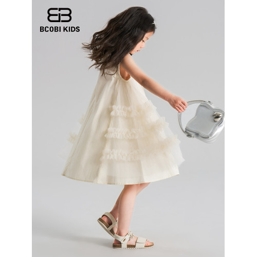 bcobi/不可比喻童裝女童連衣裙網紗拼接公主裙女童裙子兒童連衣裙