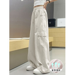 女大童褲子夏季薄新款初中生冰絲棉兒童防蚊長褲女童濶腿外穿透氣