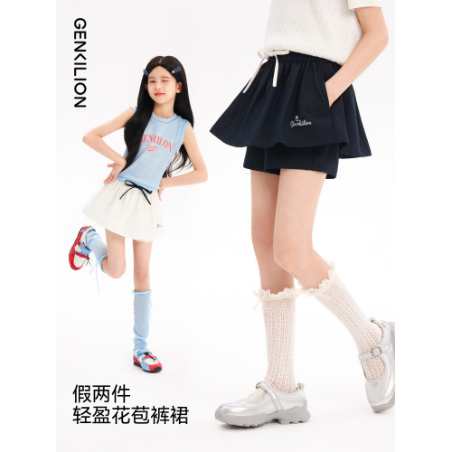 女童半身裙2025夏季新款兒童假兩件休閒短裙大童女孩時尚百搭裙子