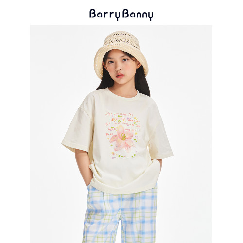 BarryBanny女童抗菌短袖T恤夏季新款兒童百合花涼感透氣圓領上衣