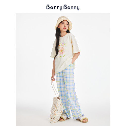 BarryBanny女童抗菌短袖T恤夏季新款兒童百合花涼感透氣圓領上衣