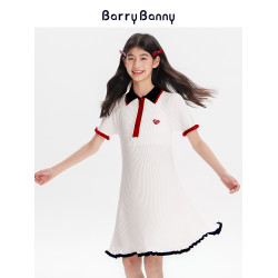 BarryBanny女童波浪紋冰絲連衣裙夏季新款中大童俏皮針織POLO裙