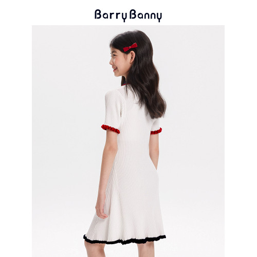 BarryBanny女童波浪紋冰絲連衣裙夏季新款中大童俏皮針織POLO裙
