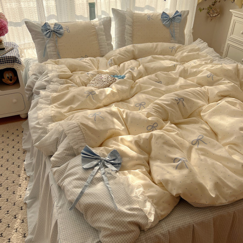 法式洛麗塔少女心蝴蝶結床裙四件套床單床笠被套小清新公主風床品