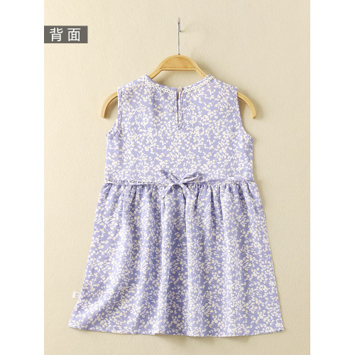 100%桑蠶絲女童連衣裙小碎花邊兒童裙子真絲背心裙夏季女孩公主裙