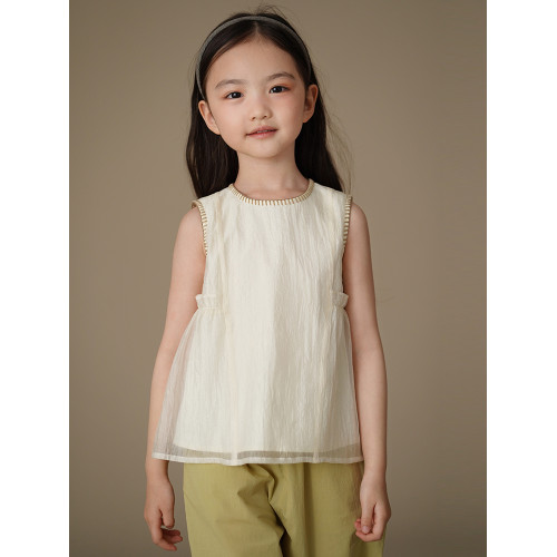 哈齒童裝夏季兒童上衣杏色背心女童無袖襯衫中大童夏裝2025新款