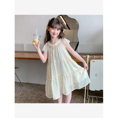 女童連衣裙夏季2025新款小女孩洋氣公主裙子中大童無袖雪紡連衣裙