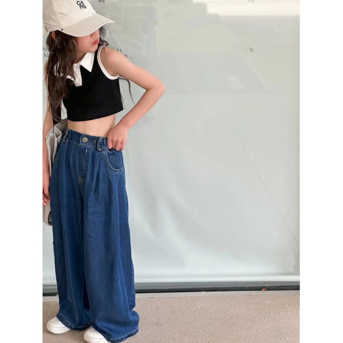 波拉韓童裝女童直筒褲2025夏季兒童天絲牛仔褲中大童洋氣休閒褲子