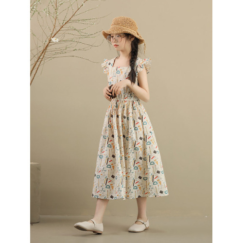 女童碎花連衣裙夏季2025新款中大童網紅長裙洋氣兒童純棉沙灘裙子