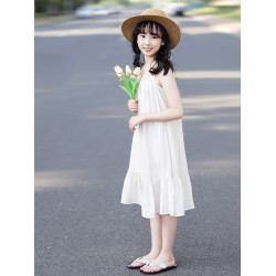 韓系女童吊帶裙夏季中大童無袖連衣裙海邊沙灘裙少女度假背心裙子