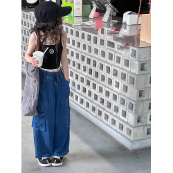 波拉韓童裝女童洋氣工裝褲2025夏裝兒童薄款牛仔褲中大童直筒褲子