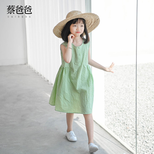 蔡爸爸童裝 2025新款綠色裙子 夏裝 格子裙 女童裝 薄款連衣裙378