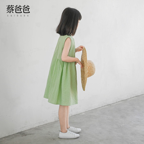 蔡爸爸童裝 2025新款綠色裙子 夏裝 格子裙 女童裝 薄款連衣裙378
