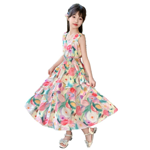 女童吊帶裙夏裝2025新款兒童夏季洋氣網紅連衣裙大童女裝沙灘裙子