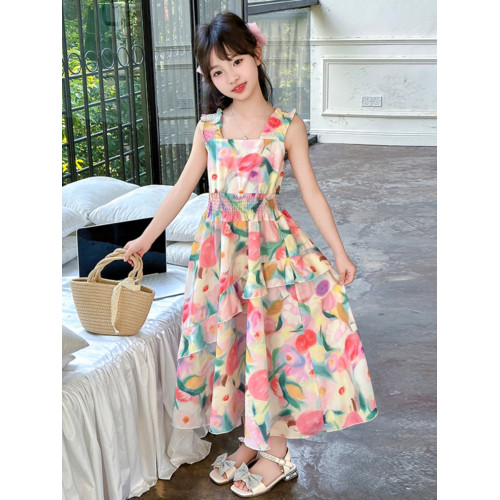 女童吊帶裙夏裝2025新款兒童夏季洋氣網紅連衣裙大童女裝沙灘裙子