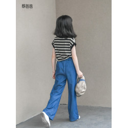 蔡爸爸童裝 新款夏裝大童女孩黑白翻領小背心女童條紋上衣086+125
