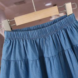女童牛仔半身裙夏季2025新款大童半截裙女孩過膝長裙春款兒童短裙