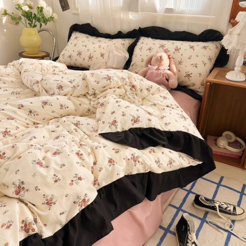 赫本風法式花邊玫瑰奶糖床單床裙床笠四件套學生宿舍款韓系三件套