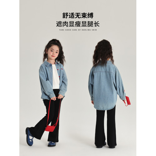 布丁哈魯童裝春裝兒童褲子2025春秋新款女童微喇褲黑色長褲休閒褲