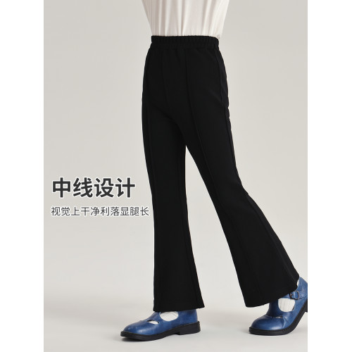 布丁哈魯童裝春裝兒童褲子2025春秋新款女童微喇褲黑色長褲休閒褲