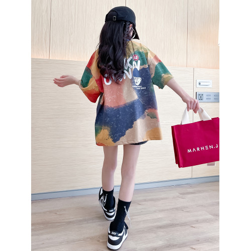 英國Next Kiss女童短袖t恤2025夏季新款純棉大童女孩半袖塗鴉上衣