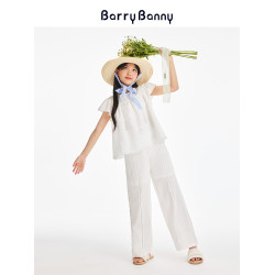 BarryBanny女童蕾絲短袖2025夏季新款小飛袖T恤兒童洋氣上衣薄款