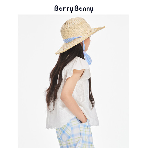 BarryBanny女童蕾絲短袖2025夏季新款小飛袖T恤兒童洋氣上衣薄款