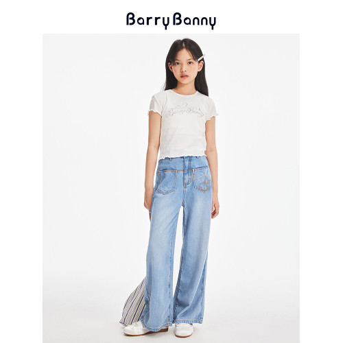 BarryBanny女童萊賽爾天絲牛仔褲2025秋季兒童垂感濶腿褲直筒褲