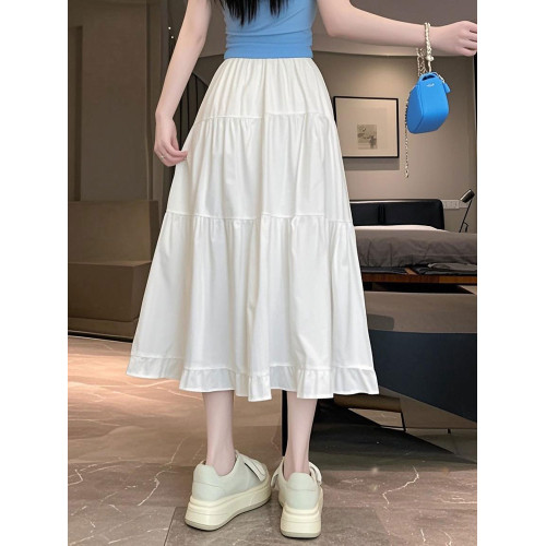 女童白色半身裙夏季套裝2025新款兒童蛋糕裙女大童超好看過膝長裙