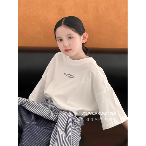 波拉韓童裝女童短袖T恤夏季2025新款打底衫兒童半袖衣服夏款上衣