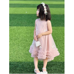 女童無袖立體蝴蝶結網紗裙2025夏裝女寶女童甜美連衣裙子