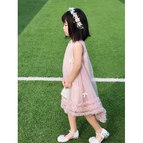 女童無袖立體蝴蝶結網紗裙2025夏裝女寶女童甜美連衣裙子