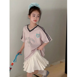 女童短袖T恤兒童上衣夏裝2025新款大童女孩韓範條紋潮流藍色體恤6