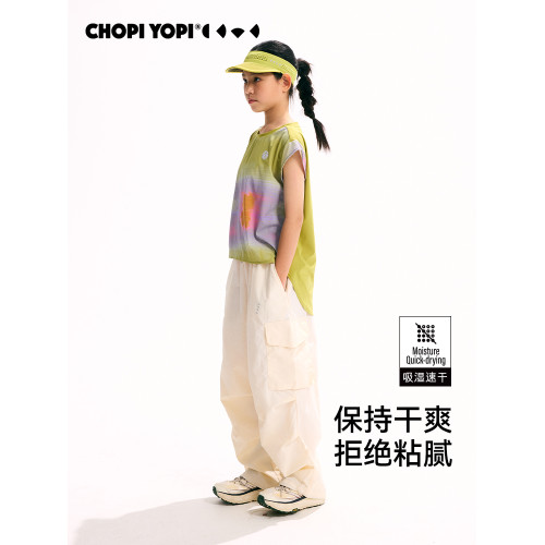 chopiyopi【薄荷皮】女童印花速乾飛袖T恤夏季新款防曬涼感運動T