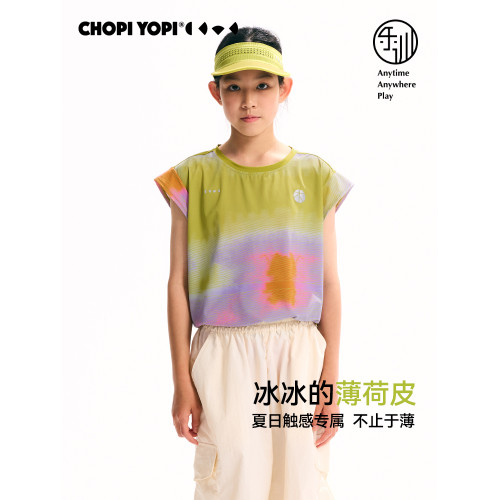 chopiyopi【薄荷皮】女童印花速乾飛袖T恤夏季新款防曬涼感運動T