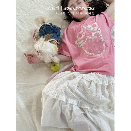 波拉韓童裝女童短袖兒童夏裝T恤2025新款體恤小女孩甜美上衣半袖t