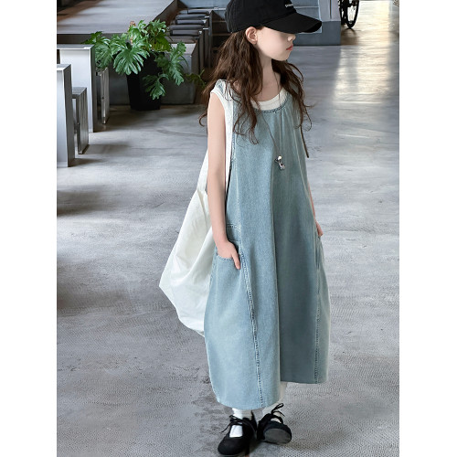 女童牛仔長裙夏季2025新款洋氣兒童無袖裙女孩公主裙女大童連衣裙
