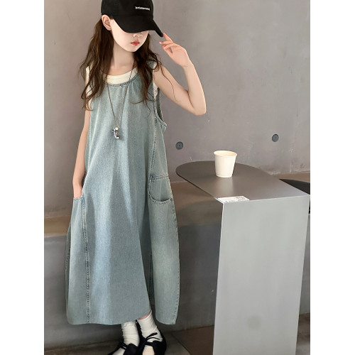 女童牛仔長裙夏季2025新款洋氣兒童無袖裙女孩公主裙女大童連衣裙