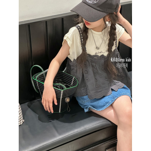 波拉bora韓國童裝女童夏裝洋氣2025女孩氣質上衣中大童短袖T恤潮