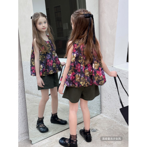 【璀璨】藍小爸童裝女童碎花娃娃衫夏季新款休閒無袖背心襯衫上衣