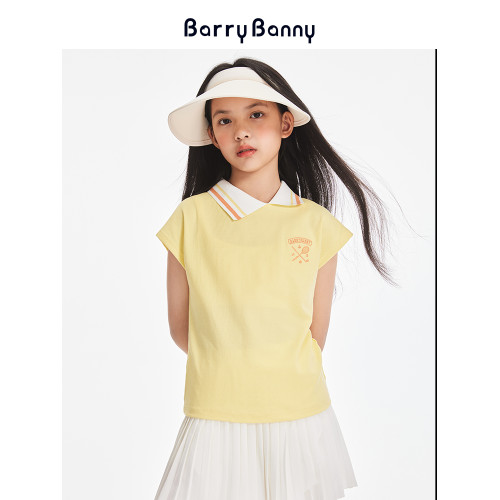 BarryBanny女童運動POLO衫2025夏季新款兒童純色百搭短袖T恤上衣