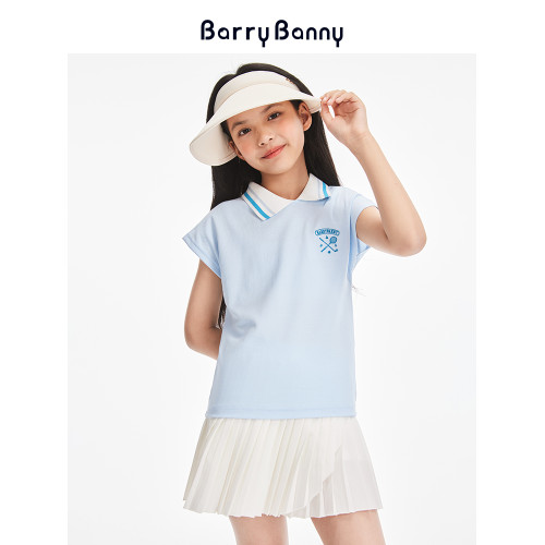 BarryBanny女童運動POLO衫2025夏季新款兒童純色百搭短袖T恤上衣