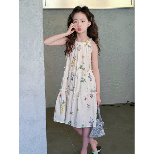 女童吊帶連衣裙夏裝2025新款兒童洋氣碎花背心裙夏季女孩純棉裙子